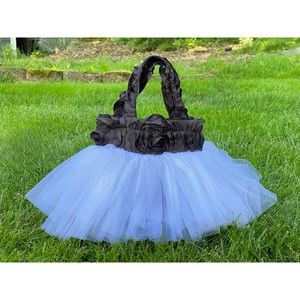 Black White Flower Girl Bag, Ballet Tutu Tote, Bridal Shower Bridesmaid Bag